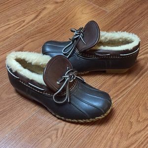 L.L.Bean Boots Fur Moc Scuffs womens 6 brown shoes